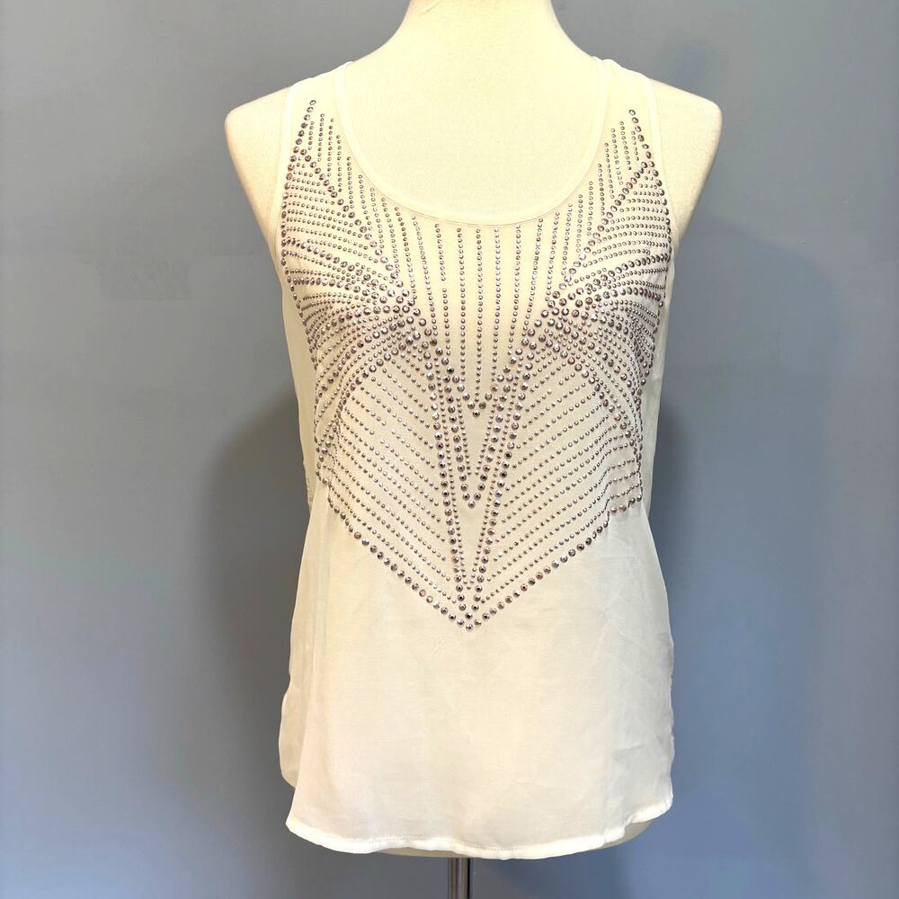 VTG Charlotte Russe sheer studded lace festival top rose gold, size small